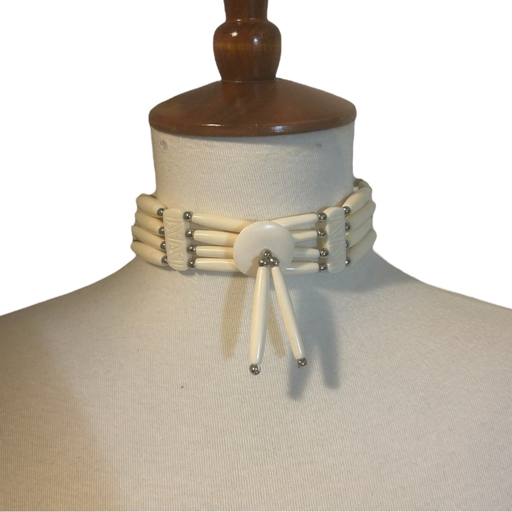 Bone Choker Necklace Off White Hairpipe 4 Rows Unisex